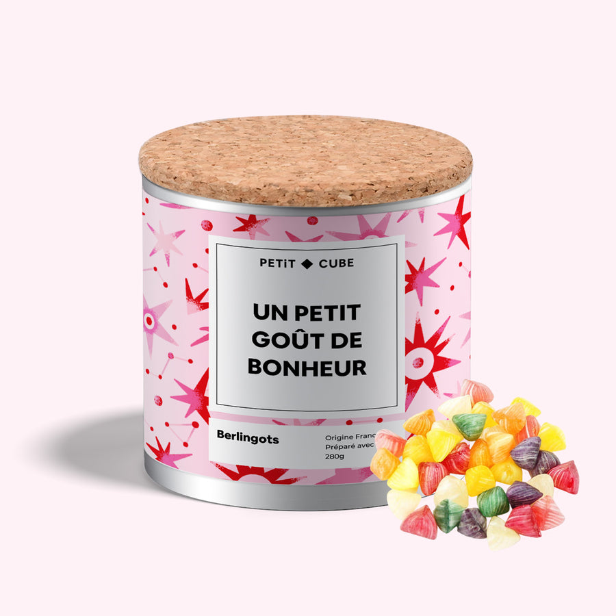 Boîte de bonbons personnalisés avec étiquette colorée