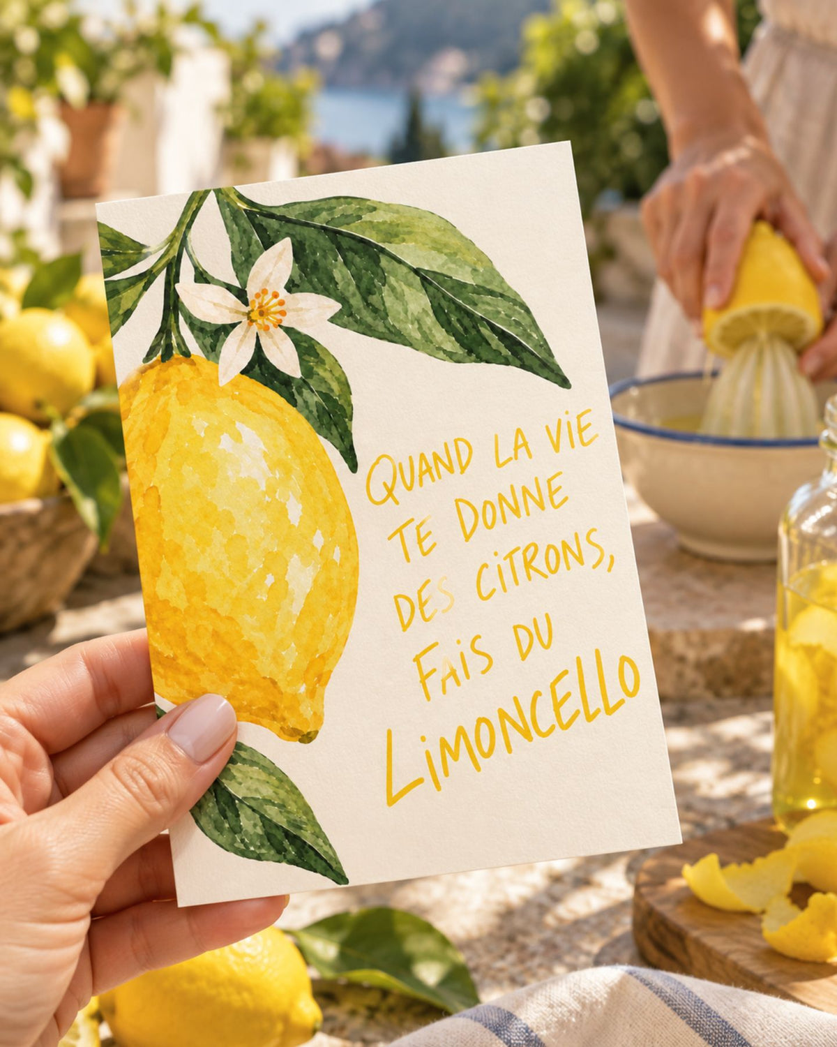Carte personnalisée avec motif citron sur fond texturé