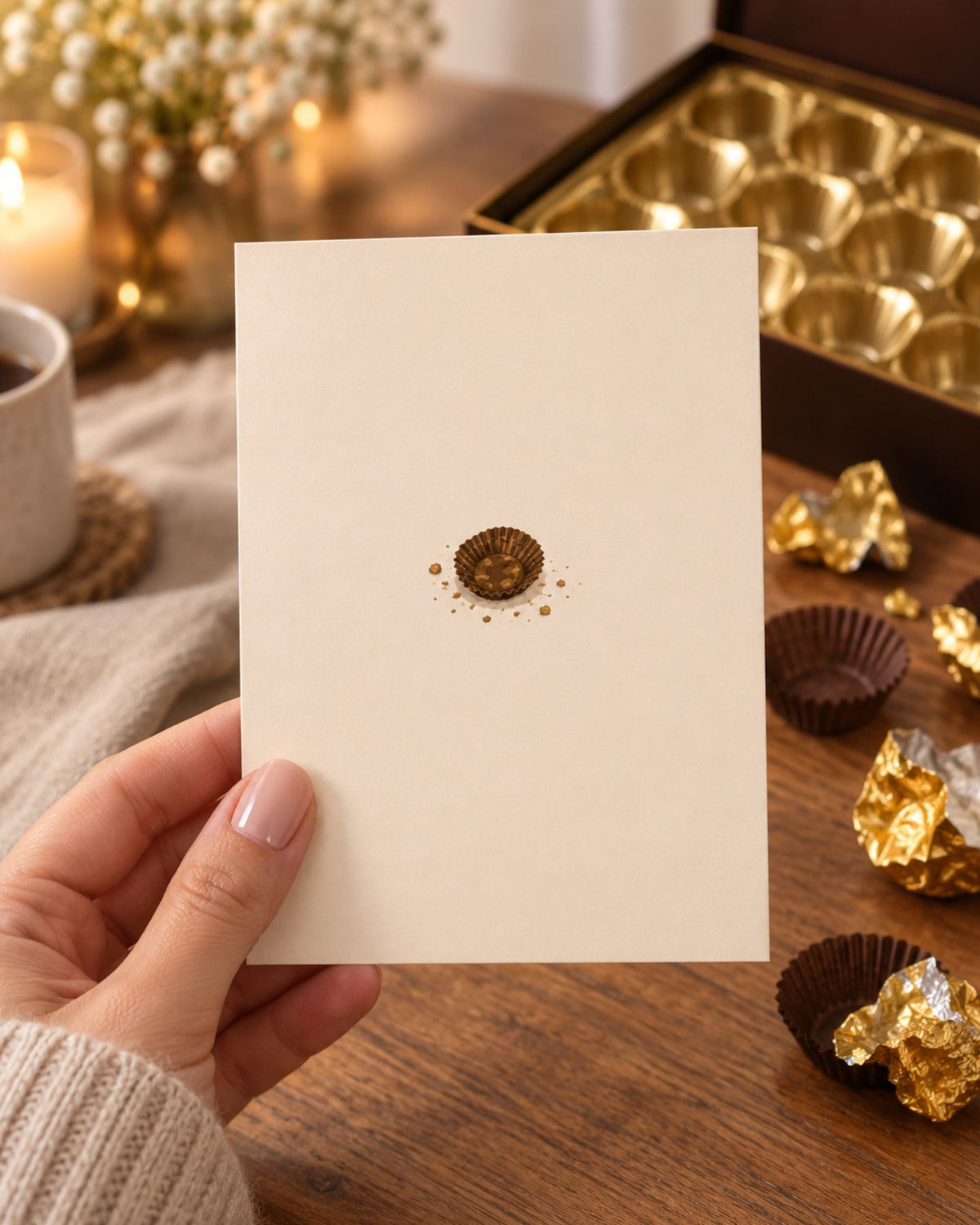 Carte personnalisée avec illustration de chocolats en arrière-plan