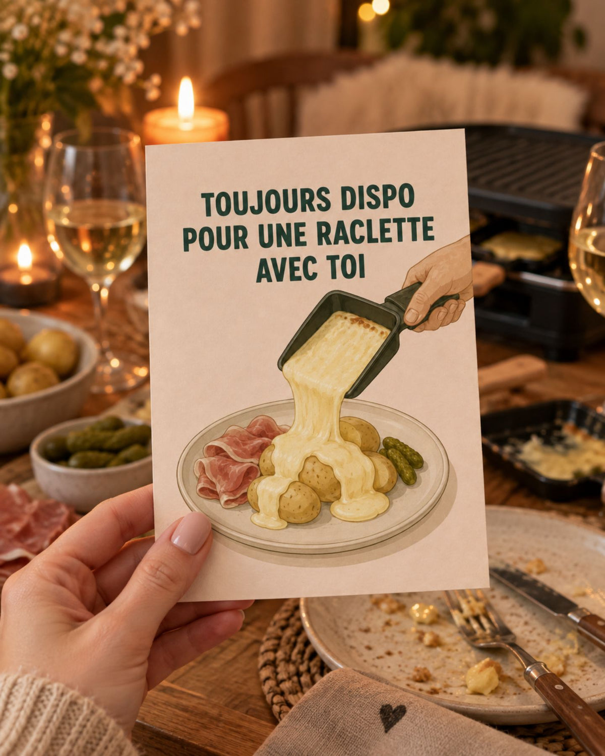 Carte d'invitation raclette avec design chaleureux et convivial