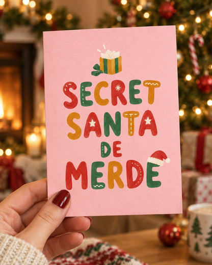 Carte humoristique Secret Santa avec design décalé