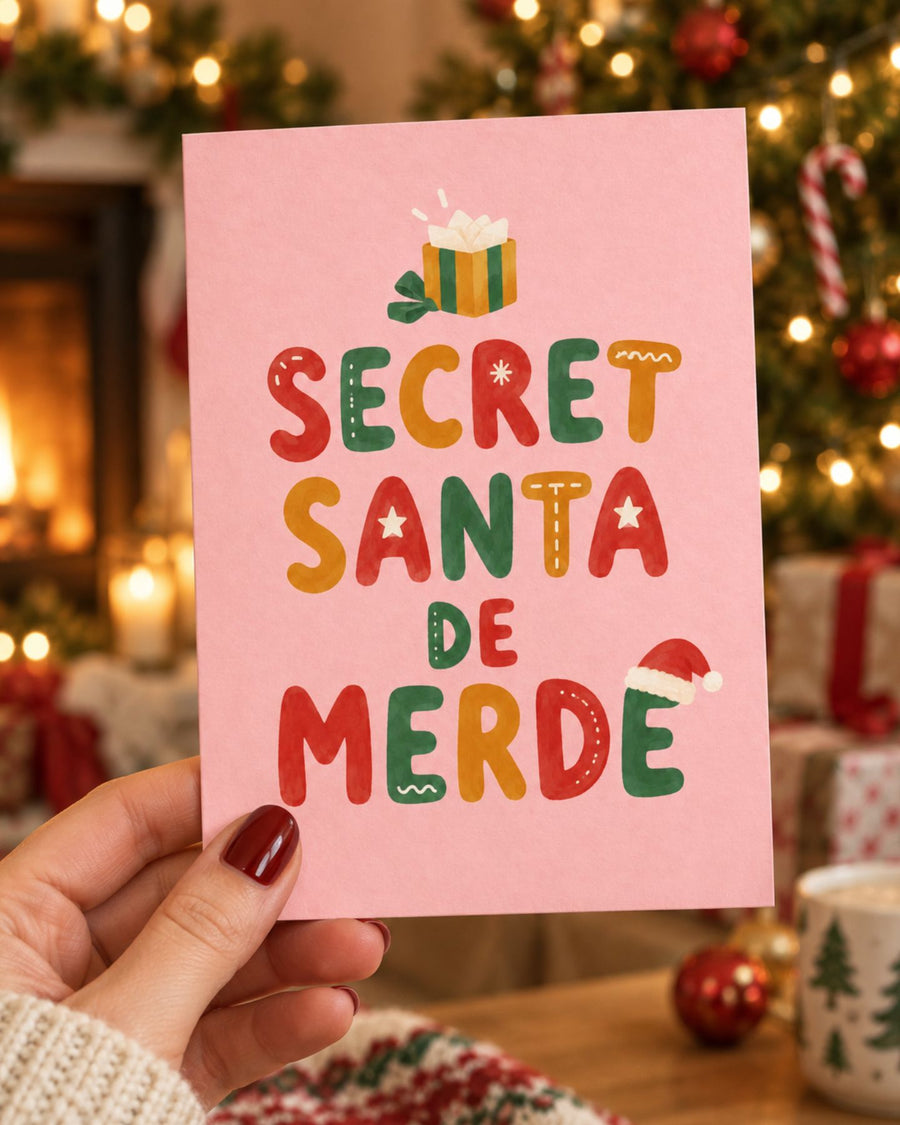 Carte humoristique Secret Santa avec design décalé