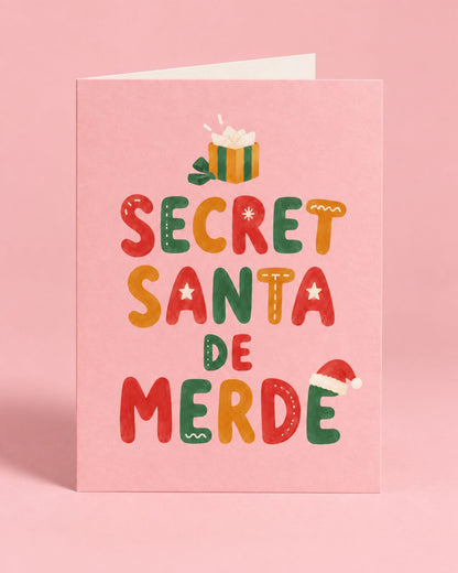 Carte humoristique Secret Santa avec design décalé