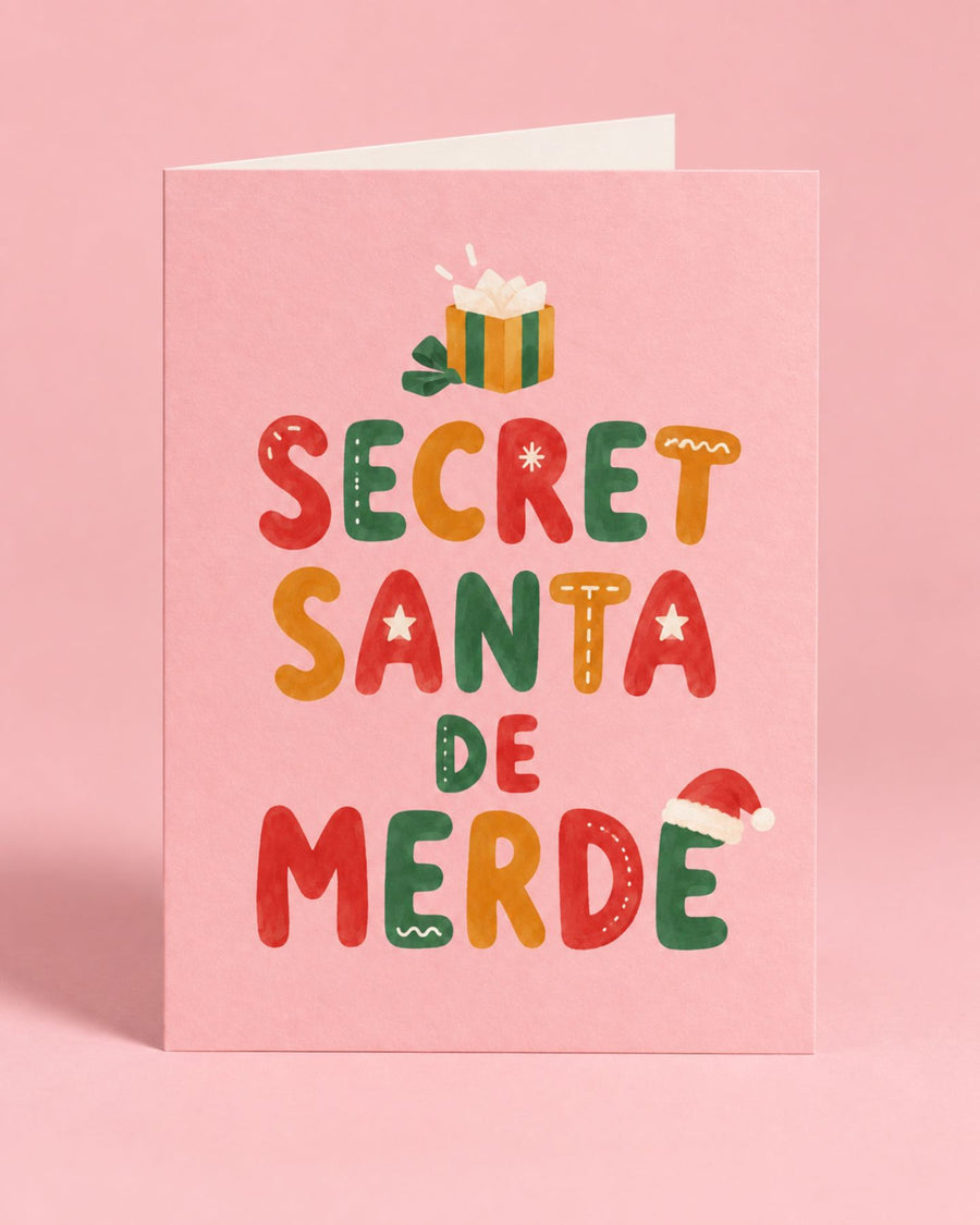 Carte humoristique Secret Santa avec design décalé