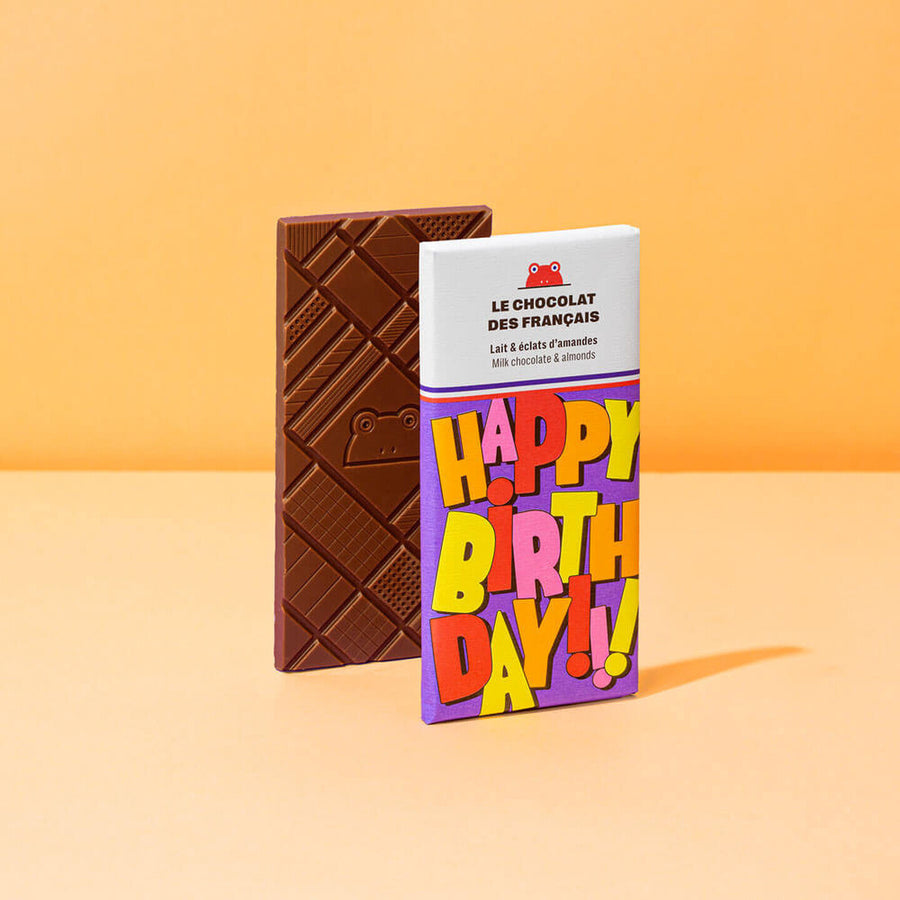 Tablette de chocolat 'Happy Birthday' avec éclats d'amandes