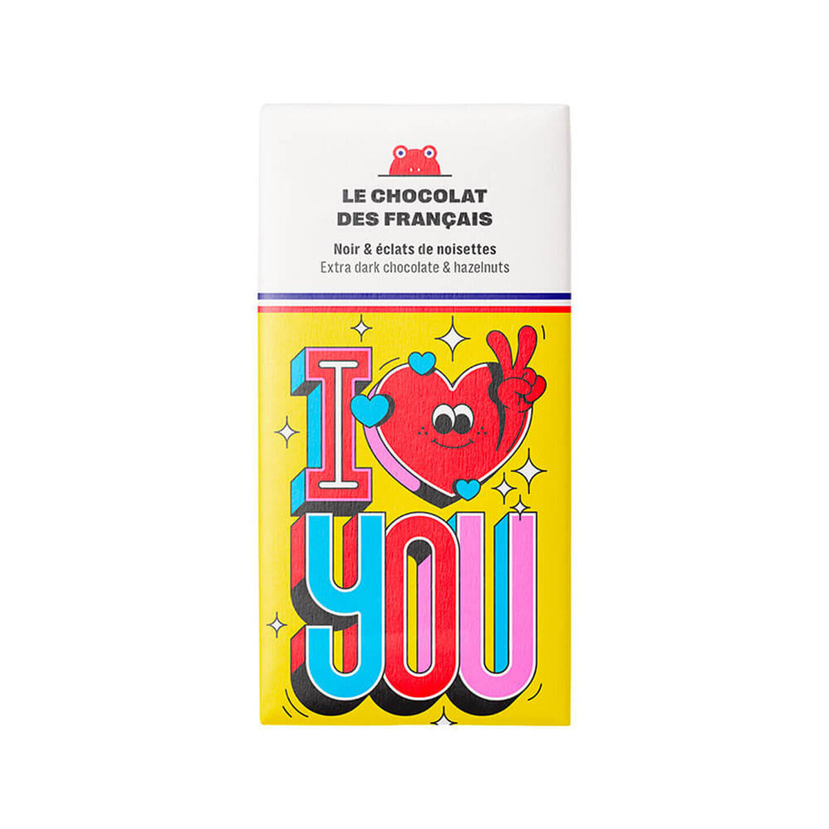 Tablette de chocolat noir avec noisettes et message d'amour