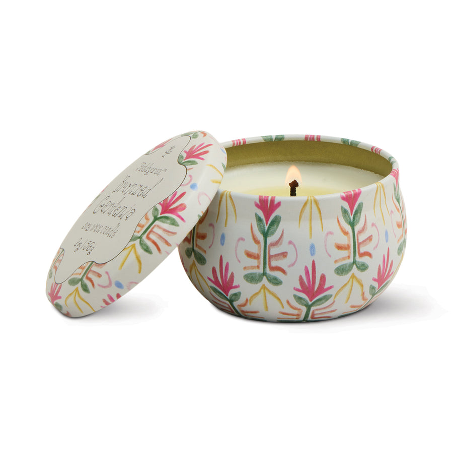Petite bougie tulipe avec motif floral délicat sur le verre