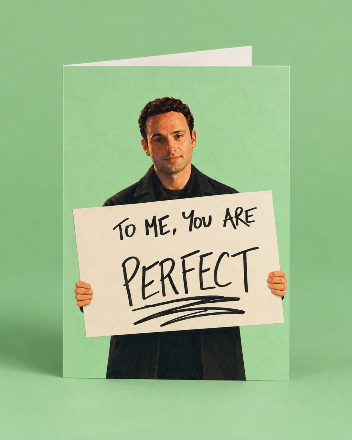 Carte personnalisée avec texte 'To me you are perfect' en gros plan