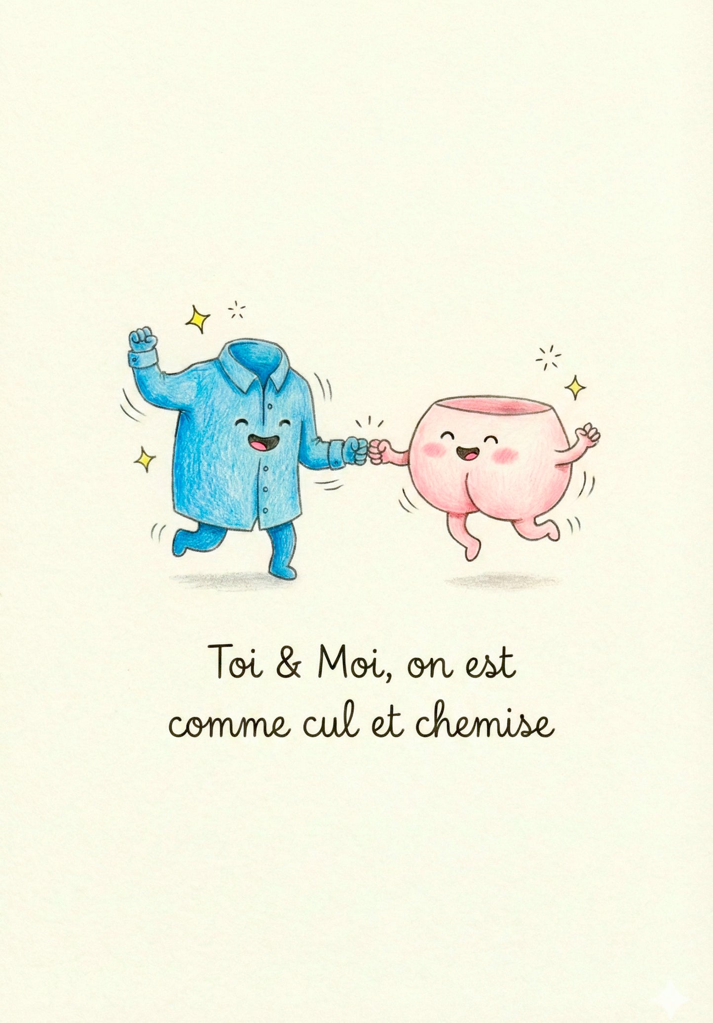 Carte humoristique illustrant un duo inséparable