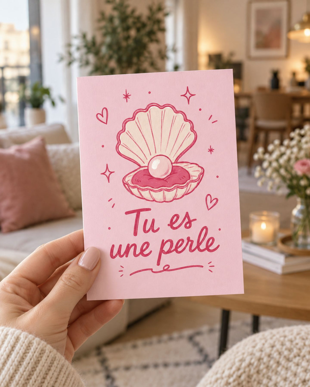 Carte 'Tu es une perle' avec zone à gratter, style élégant