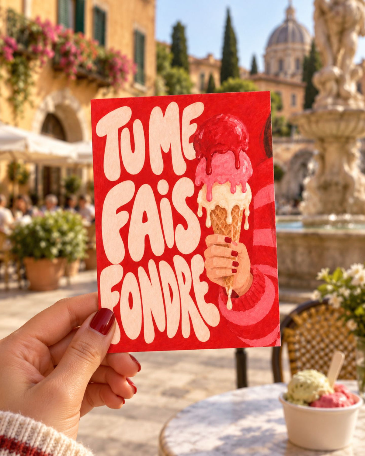 Carte personnalisée avec message romantique en gros plan