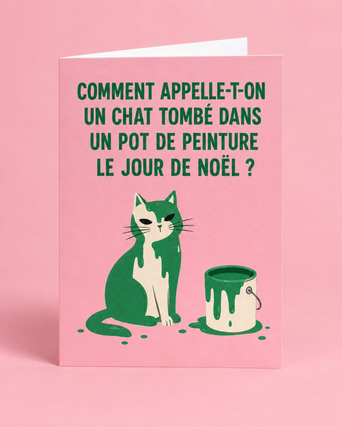 Carte humoristique avec un chat peint de Noël en détail